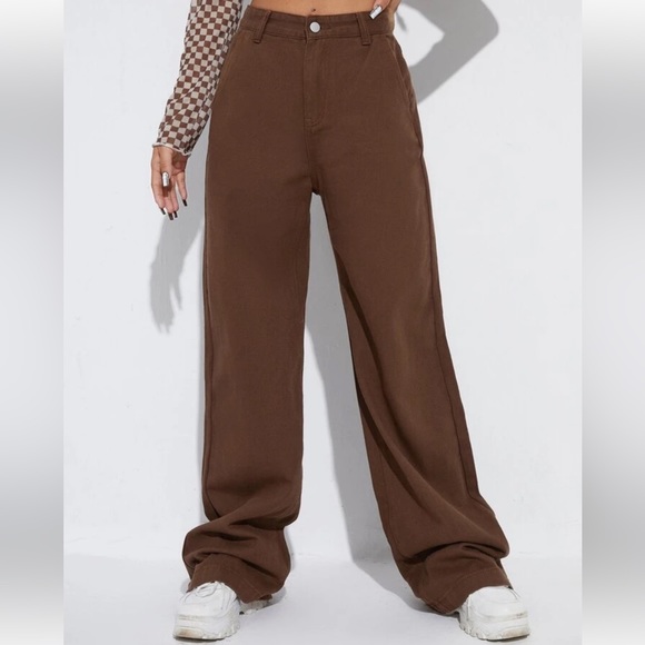 NWOT SHEIN High Waist, Wide Leg, Loose Fitting, brown, Jeans, size S - Picture 2 of 15